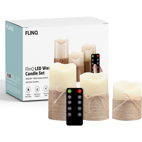 FlinQ LED Kaarsen met Touw & Bewegende Vlam Incl. Afstandsbediening