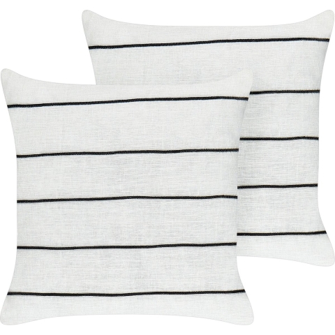 Beliani-MILAS-Sierkussen set van 2-Wit|Zwart-50 x 50 cm-Linnen