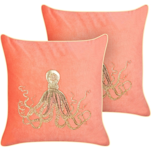 Beliani-OSMUNDEA-Sierkussen set van 2-Rood-45 x 45 cm-Fluweel
