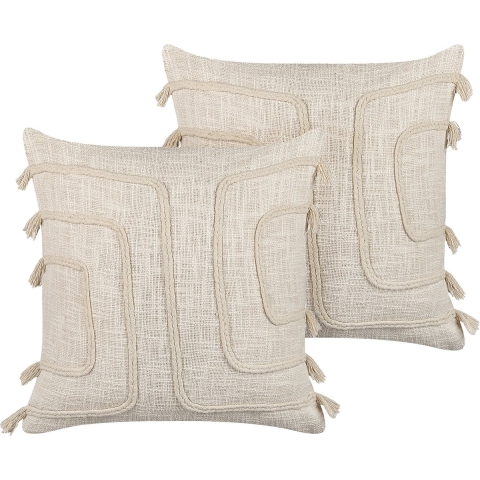 Beliani-PLEIONE -Sierkussen set van 2-Beige-45 x 45 cm-Katoen