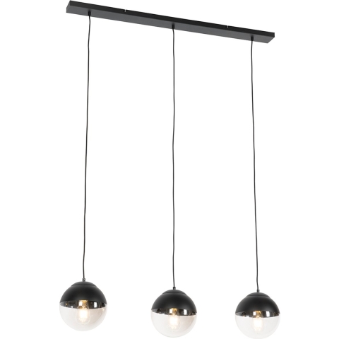 QAZQA Retro hanglamp zwart met helder glas langwerpig 3-lichts -
