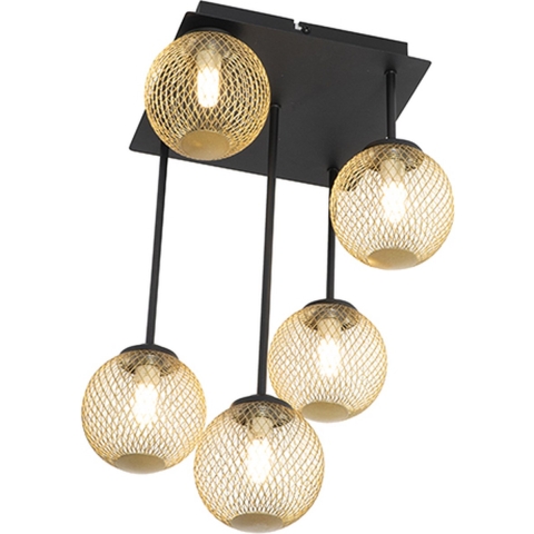 QAZQA Moderne plafondlamp zwart met goud 5-lichts - Athens Wire