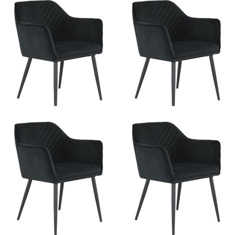 Bronx71 Velvet eetkamerstoel Fiona zwart - Eetkamerstoelen set van 4