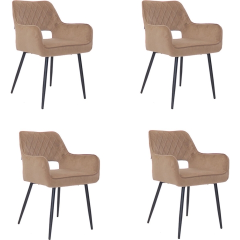 Bronx71 Velvet eetkamerstoel Mika taupe - Eetkamerstoelen set van 4