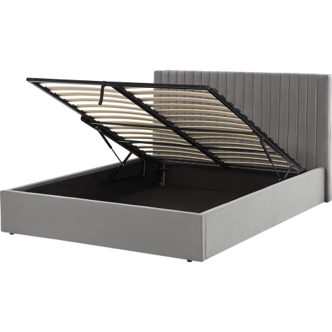 Beliani - VION - Bed met opbergruimte - Grijs - 160 x 200 cm - Fluweel