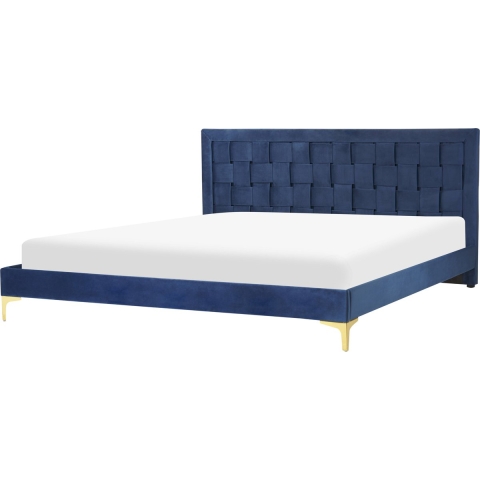 Beliani-LIMOUX -Tweepersoonsbed-Donkerblauw-180 x 200 cm-Fluweel