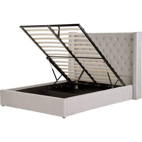 Beliani-LUBBON-Bed met opbergruimte-Grijs-160 x 200 cm-Fluweel