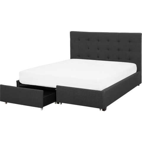 Beliani-ROCHELLE -Bed opbergruimte-Donkergrijs-140x200 cm-Polyester