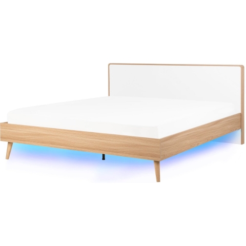 Beliani-SERRIS -Tweepersoonsbed LED-Lichte houtkleur-180 x 200 cm-MDF