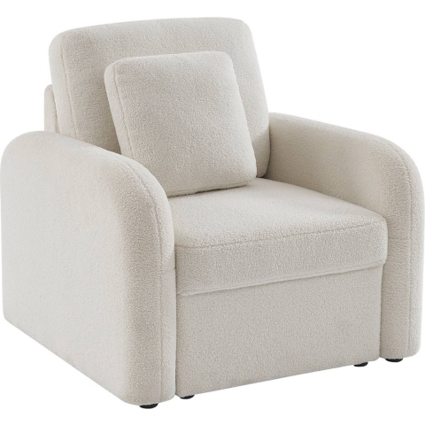 sweeek - Fauteuil in witte boucléstof, afgeronde lijnen