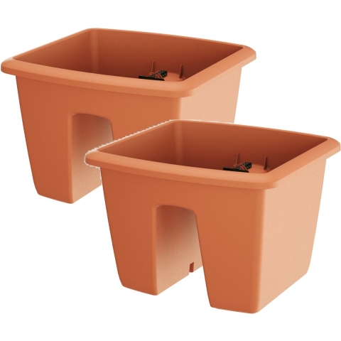 6x Kunststof balkon plantenpotten/bloempotten terracotta 29 cm -