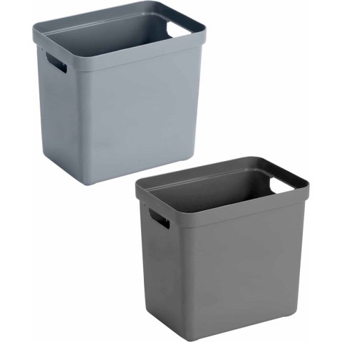 Set van 4x stuks opbergboxen/opbergmanden 25 liter kunststof antraciet en blauwgrijs -