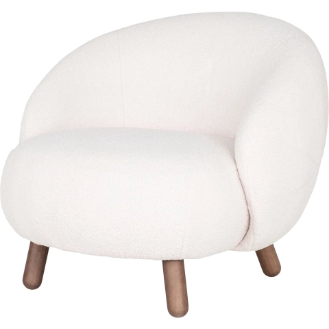Artichok Mona ronde fauteuil met walnoot poten - teddystof wit