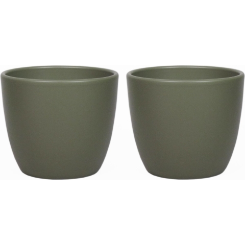 3x stuks bloempot mat dennen groen keramiek voor kamerplant H22.5 x D25 cm -