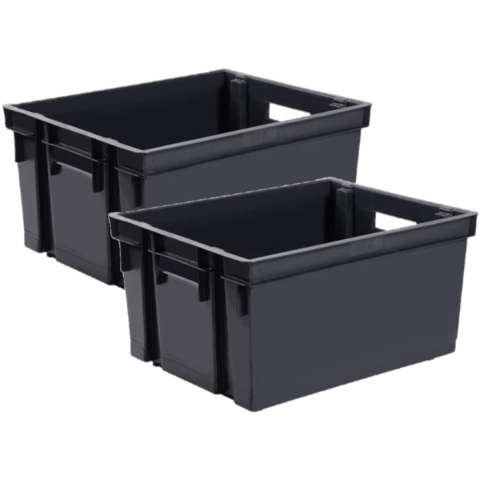 EDA Opbergkrat stapelbaar - 15x - kunststof - 30 Liter - L44 x B35 x H24 cm - zwart -