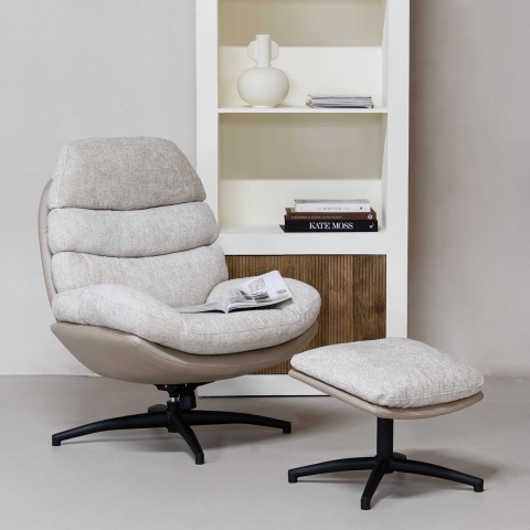 Giga Meubel - Draaifauteuil Beige Incl. Voetenbankje - Liane