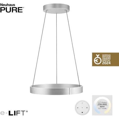 Neuhaus PURE® Hanglamp PURE®-E-CLIPSE e-Lift Aluminium Ø 70cm incl.