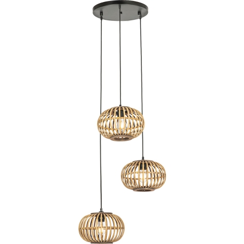QAZQA Oosterse hanglamp bamboe 3-lichts rond - Amira