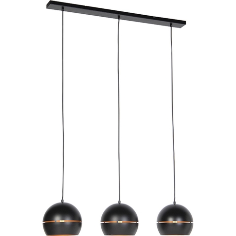QAZQA Smart hanglamp zwart met gouden binnenkant 3-lichts incl. Wifi