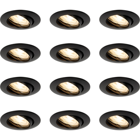 QAZQA Set van 12 inbouwspots zwart GU10 35mm - Edu