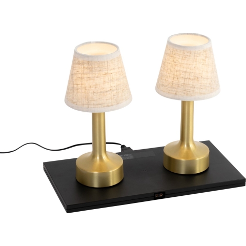 QAZQA Set van 2 tafellampen goud met beige RGBW oplaadbaar - Elise