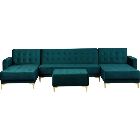 Beliani - ABERDEEN - Bank U-vormig - Blauwgroen - 5 persoons - Fluweel
