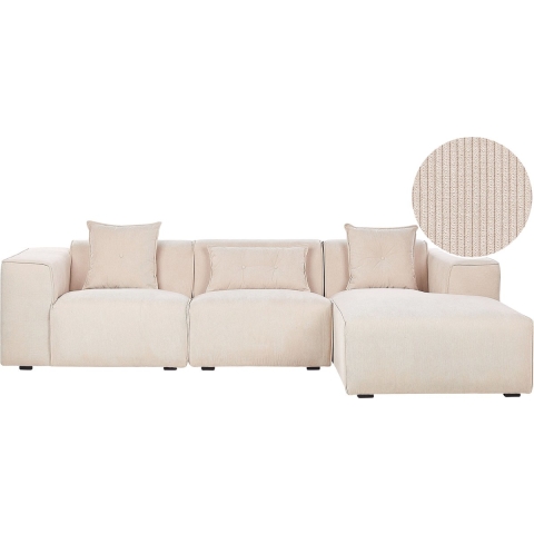 Beliani - DOLVA - Hoekbank - Beige - Linkerzijde - 294 cm - Corduroy