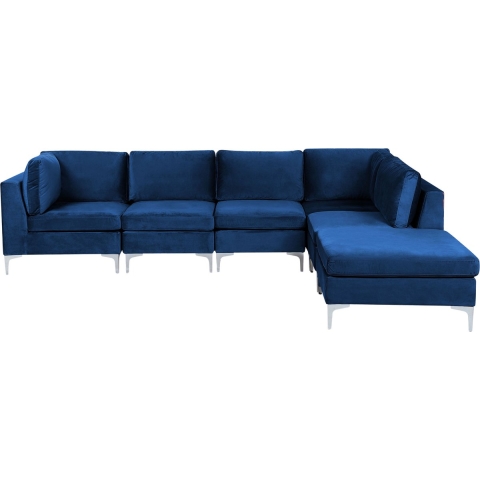 Beliani-EVJA-Hoekbank met ottomaan 5-zits-Blauw-Linkerzijde-Fluweel