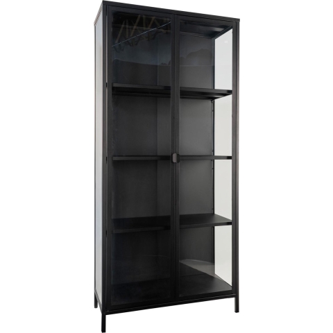 House Nordic Brisbane Zwart | Glas Vitrinekast H175 cm