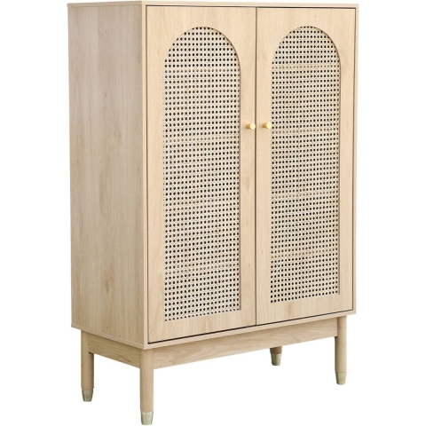sweeek - Schoenenkast | Klein dressoir met 2 deuren en rotan