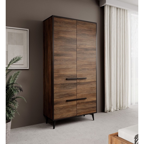 Meubella Kledingkast Frey - Donker eiken - Zwart - 92 cm