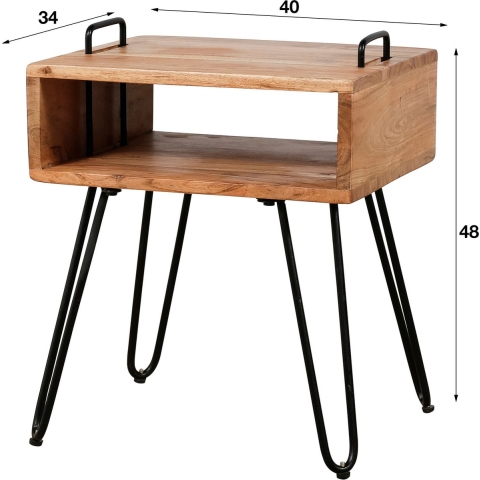 Giga Meubel - Nachtkastje Acaciahout - Metaal - 40cm - Kast Quadro