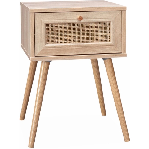 sweeek - Nachtkastje met hout- en rietmotief, 1 lade
