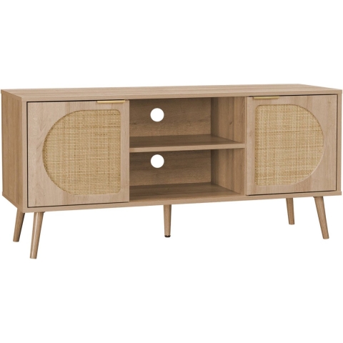 sweeek - TV-meubel met hout en afgerond rietdecor 120 cm