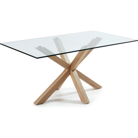 Kave Home Argo Eettafel - 160 x 90 cm - Glas / Eiken