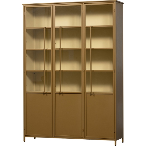 WOOOD 3-deurs vitrinekast XL Exhibit - Metaal - Geel - 200x142x44 cm
