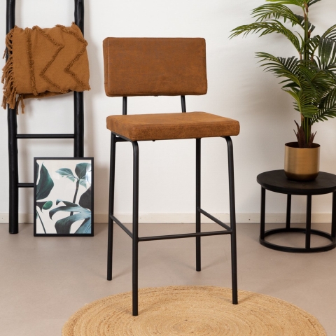 Bronx71 Industriële barkruk Espen cognac eco-leer 64-77 cm