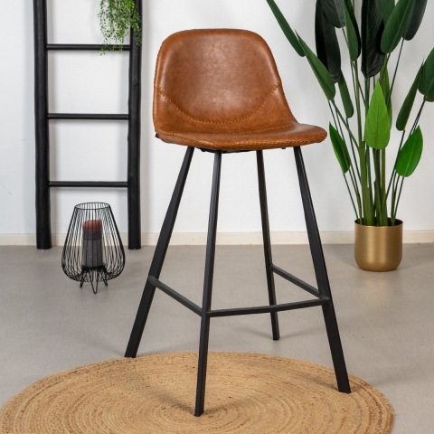 Bronx71 Industriële barkruk Logan cognac leer eco-leer 70 cm