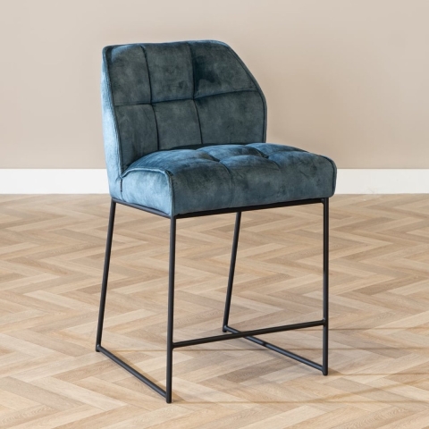 Bronx71 Velvet barkruk Janna blauw 70 cm