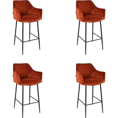 Bronx71 Velvet barkruk Nelly koper 78 cm - Barkrukken set van 4