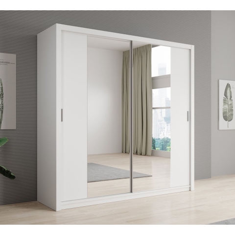 Meubella Kledingkast Blake - Wit - 220 cm - Met spiegel