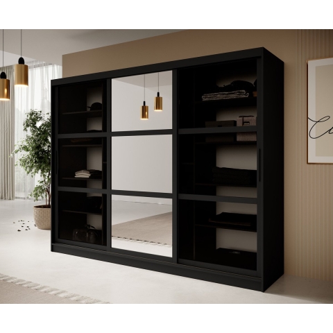 Meubella Kledingkast Davies - Zwart - 250 cm - Met spiegel