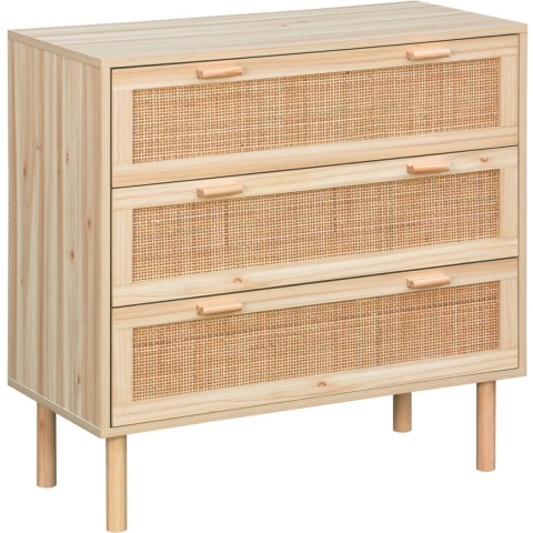 sweeek - Ladekast met 3 lades, rotan en houteffect.
