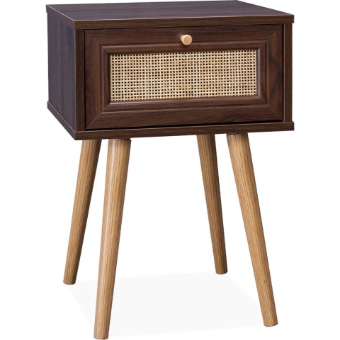 sweeek - Nachtkastje met hout- en rietmotief, 1 lade