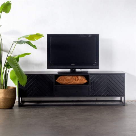 Giga Meubel - Tv-Meubel Zwart Visgraat - Mangohout - 165x40x50cm