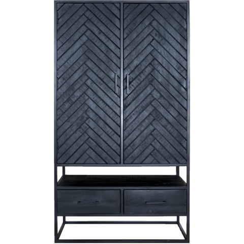 Home67 - Kast Radu Visgraat - Zwart Mangohout - 180 x 100 cm