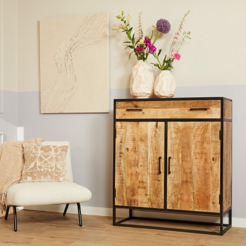 Starfurn Kabinet kast Denver | Mangohout en staal | 100 cm