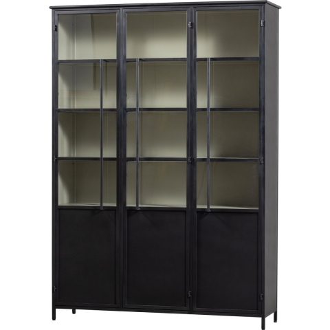 WOOOD 3-deurs vitrinekast XL Exhibit - Metaal - Zwart - 200x142x44 cm