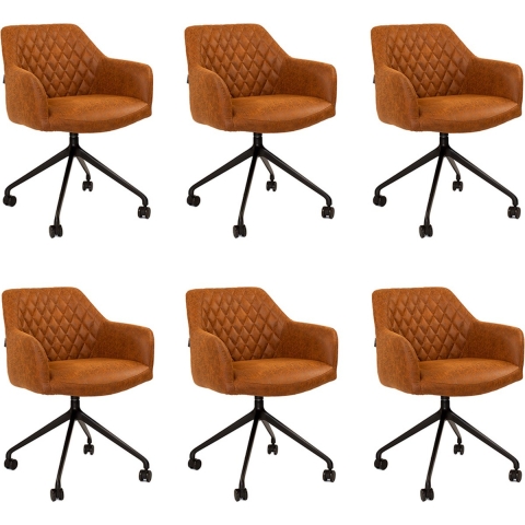 Bronx71 Eetkamerstoel met wieltjes Levi cognac eco-leer -