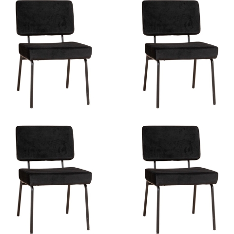 Bronx71 Velvet eetkamerstoel Espen zwart - Eetkamerstoelen set van 4
